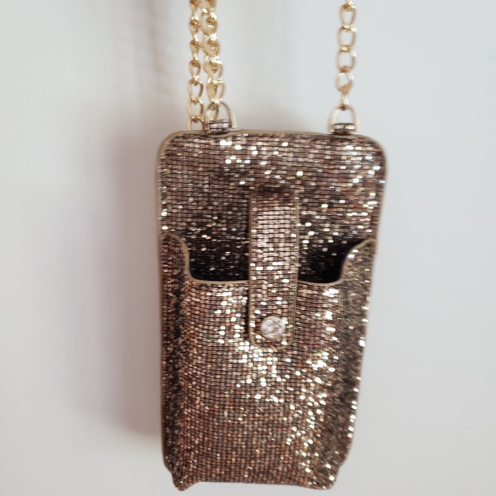 Olivia Miller Samantha Phone Crossbody Faux Leather in Gold Glitter
